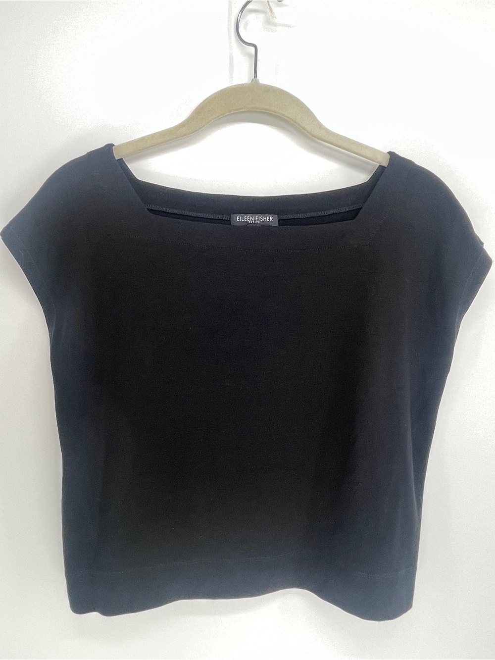Eileen Fisher Black Boxy Cap-Sleeve Top